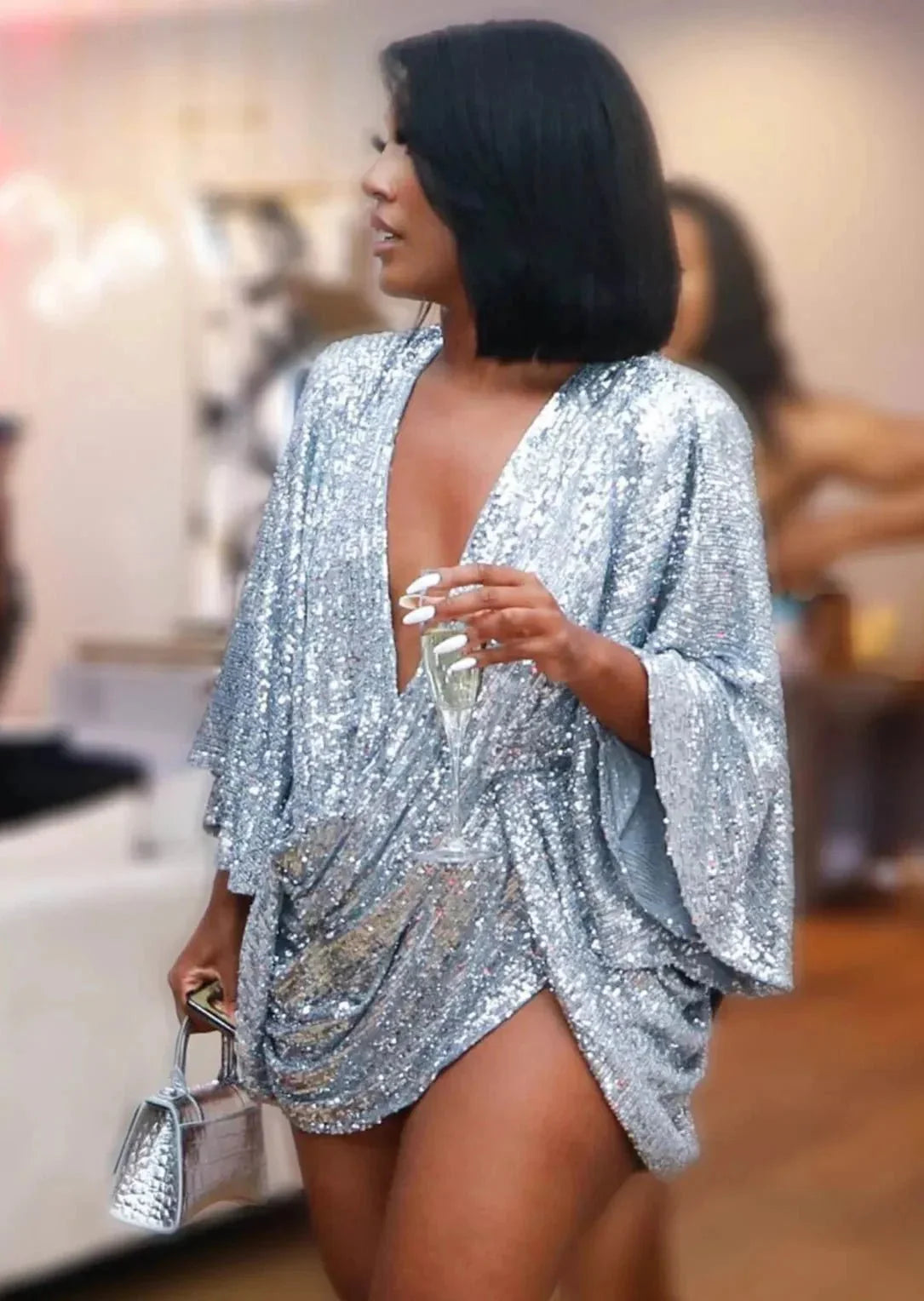 Center of Attention Silver Sequin Dress
